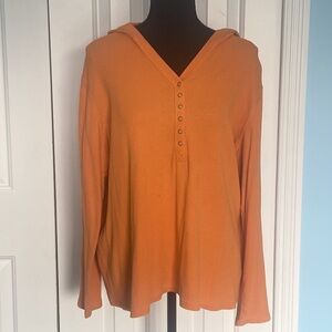 J.Jill 2X Adorable Orange Long Sleeve Ribbed Snap Button Hoodie Sweatshirt